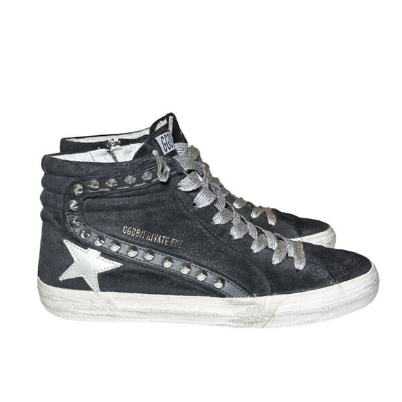 Golden Goose Private Edition Slide Black Suede Studded High Top Sneakers 38 BOX - Picture 1 of 12